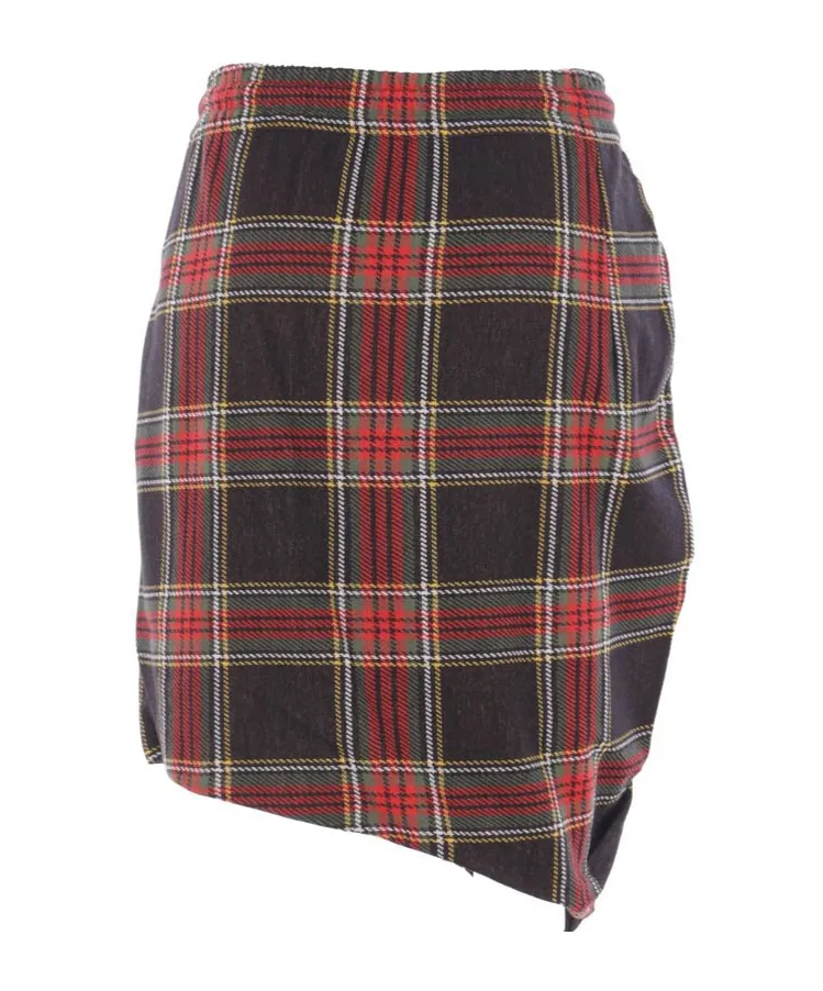 Ruched Check Patterned Mini Skirt
