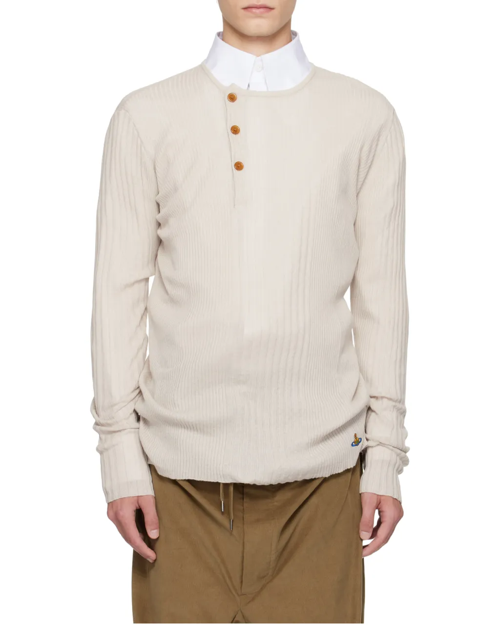Ribbed Button-Placket Sweater