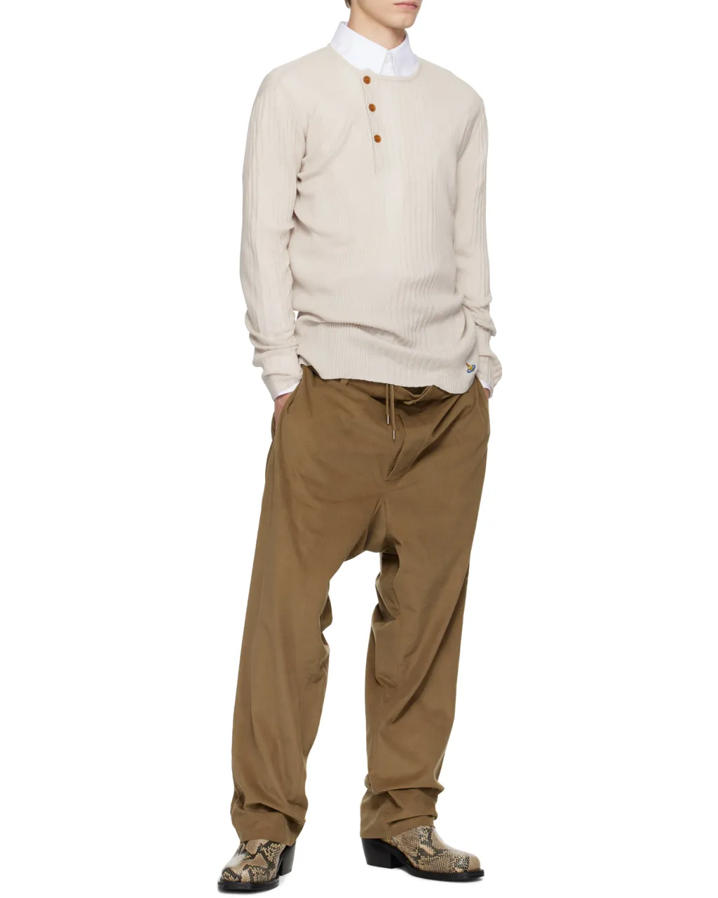 Ribbed Button-Placket Sweater
