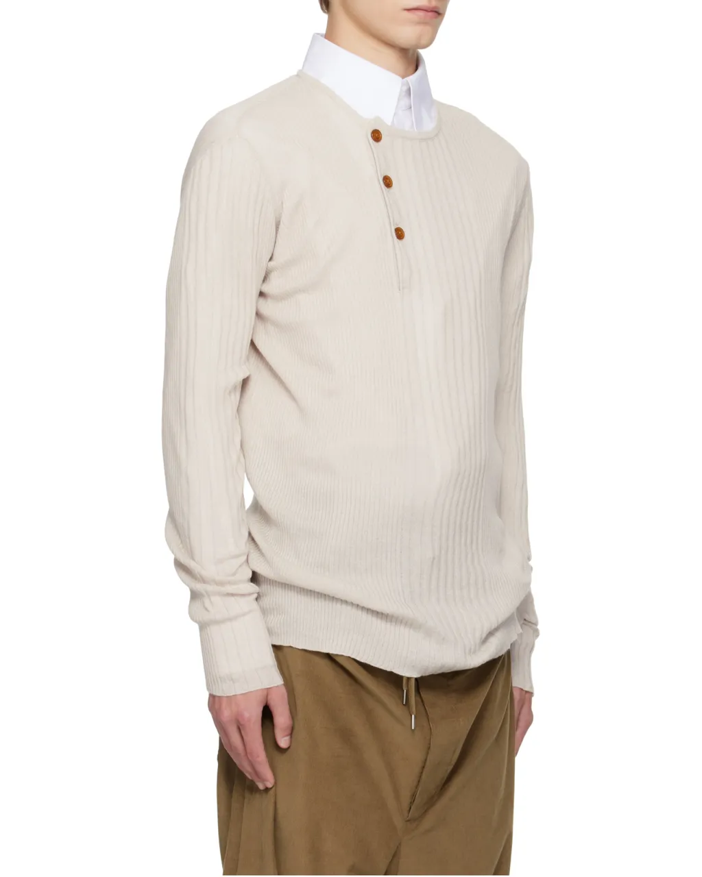 Ribbed Button-Placket Sweater