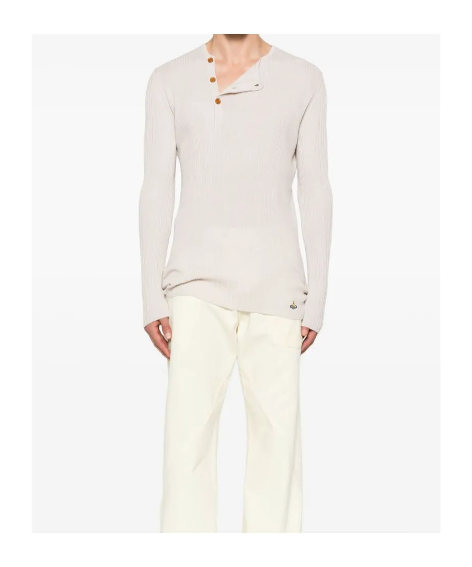 Ribbed Button-Placket Sweater