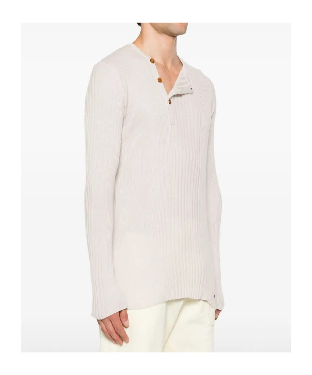 Ribbed Button-Placket Sweater