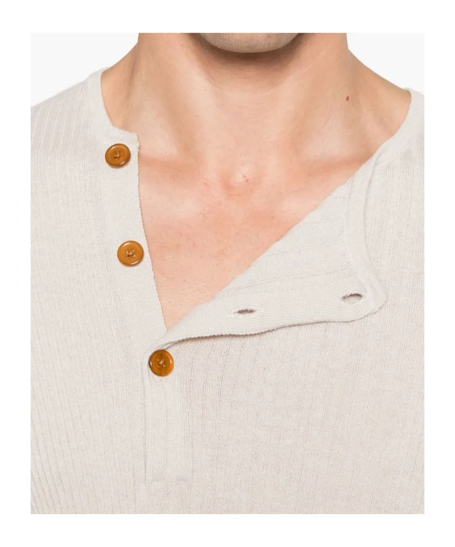 Ribbed Button-Placket Sweater