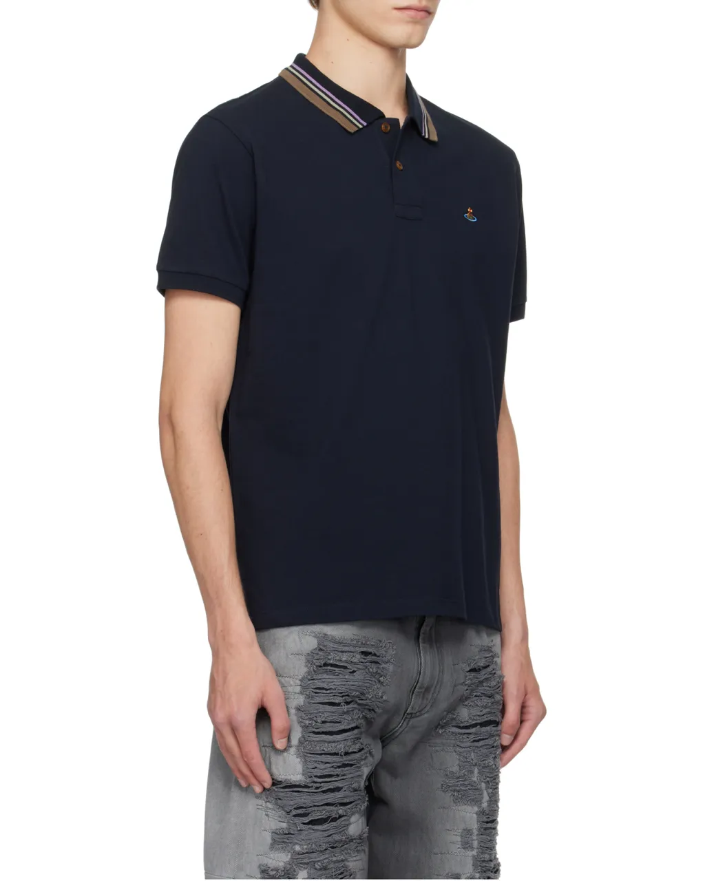 Short Sleeved Orb-Embroidered Polo Shirt