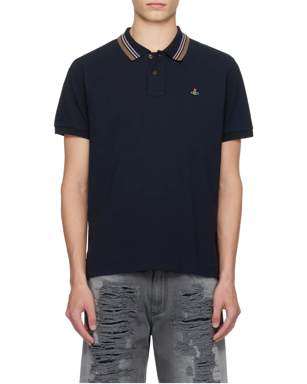 Short Sleeved Orb-Embroidered Polo Shirt