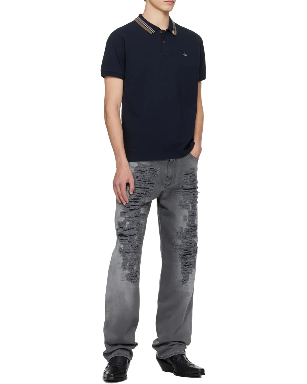Short Sleeved Orb-Embroidered Polo Shirt