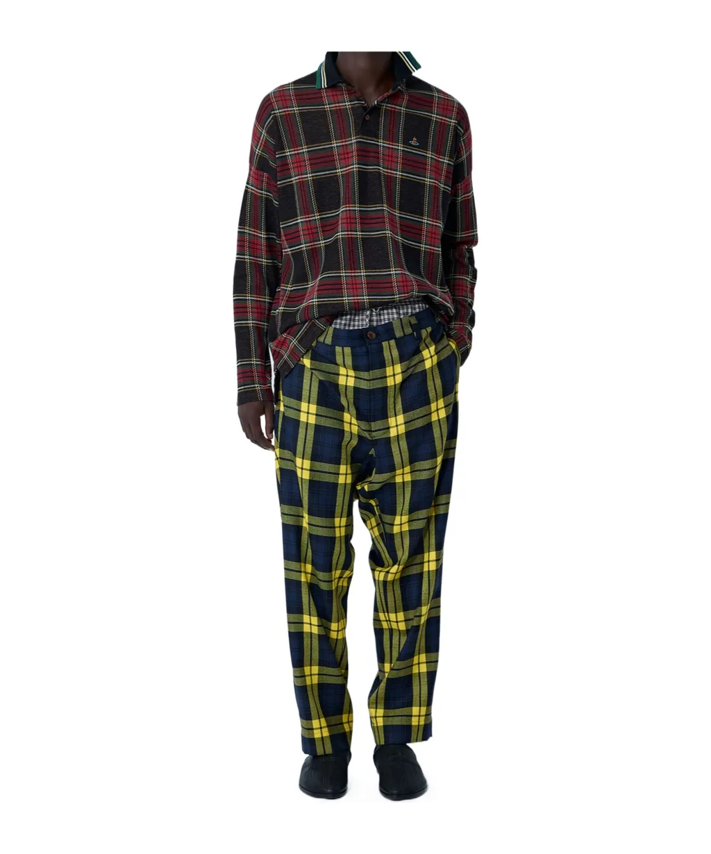 Double Waist Checked Trousers