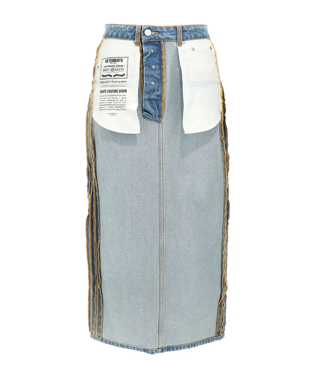 Inside-Out Denim Midi Skirt