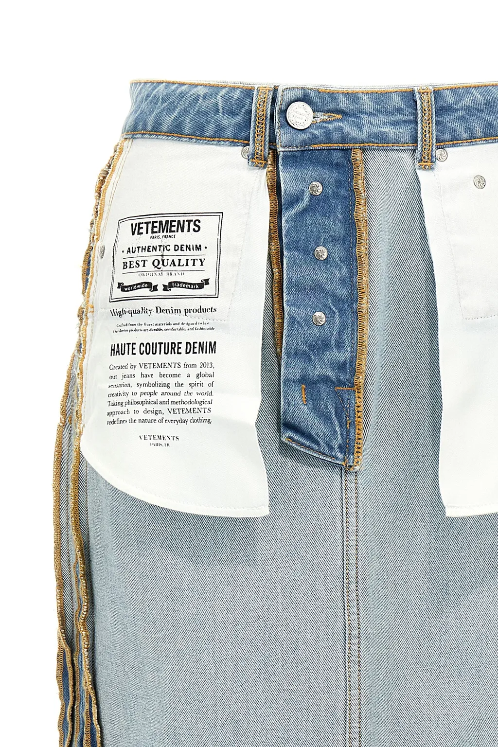 Inside-Out Denim Midi Skirt