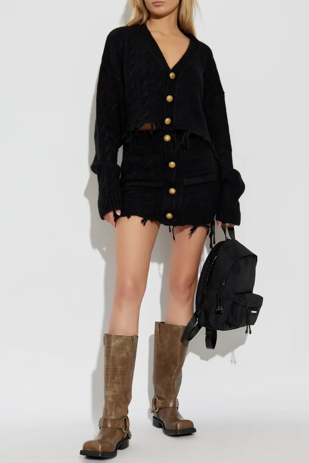 Button Detailed Distressed Skirt