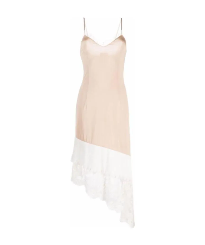 Lace-Panelled Asymmetric Slip Dress
