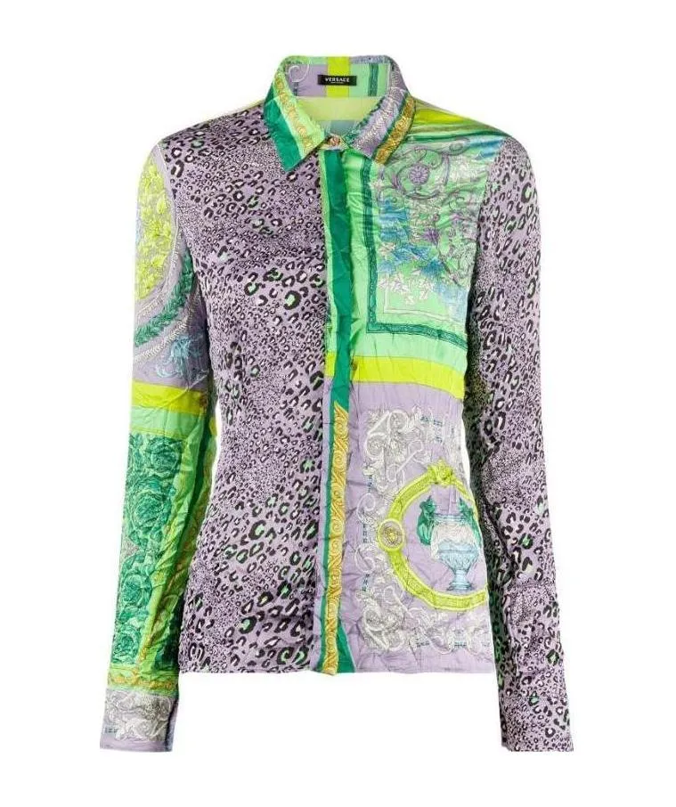 Barocco Patchwork Print Satin Shirt