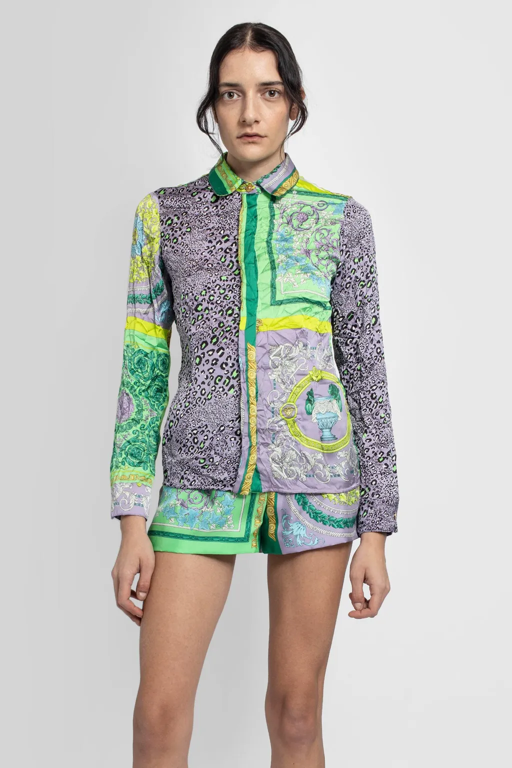 Barocco Patchwork Print Satin Shirt
