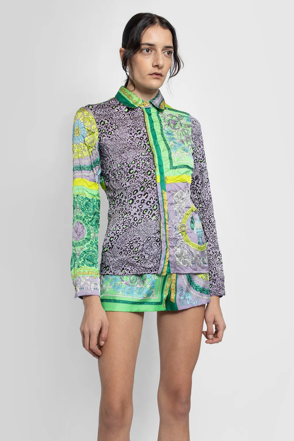Barocco Patchwork Print Satin Shirt