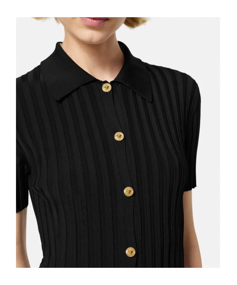 Short-Sleeved Knitted Midi Shirt Dress