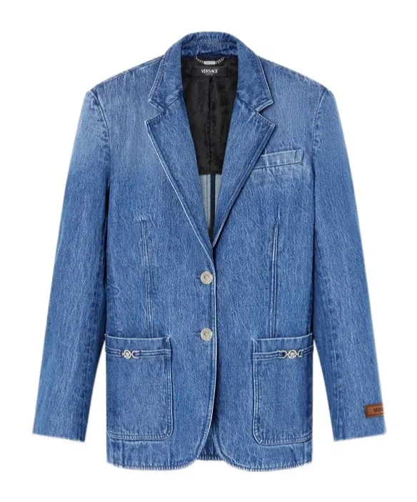 Single-Breasted Tailored Denim Blazer