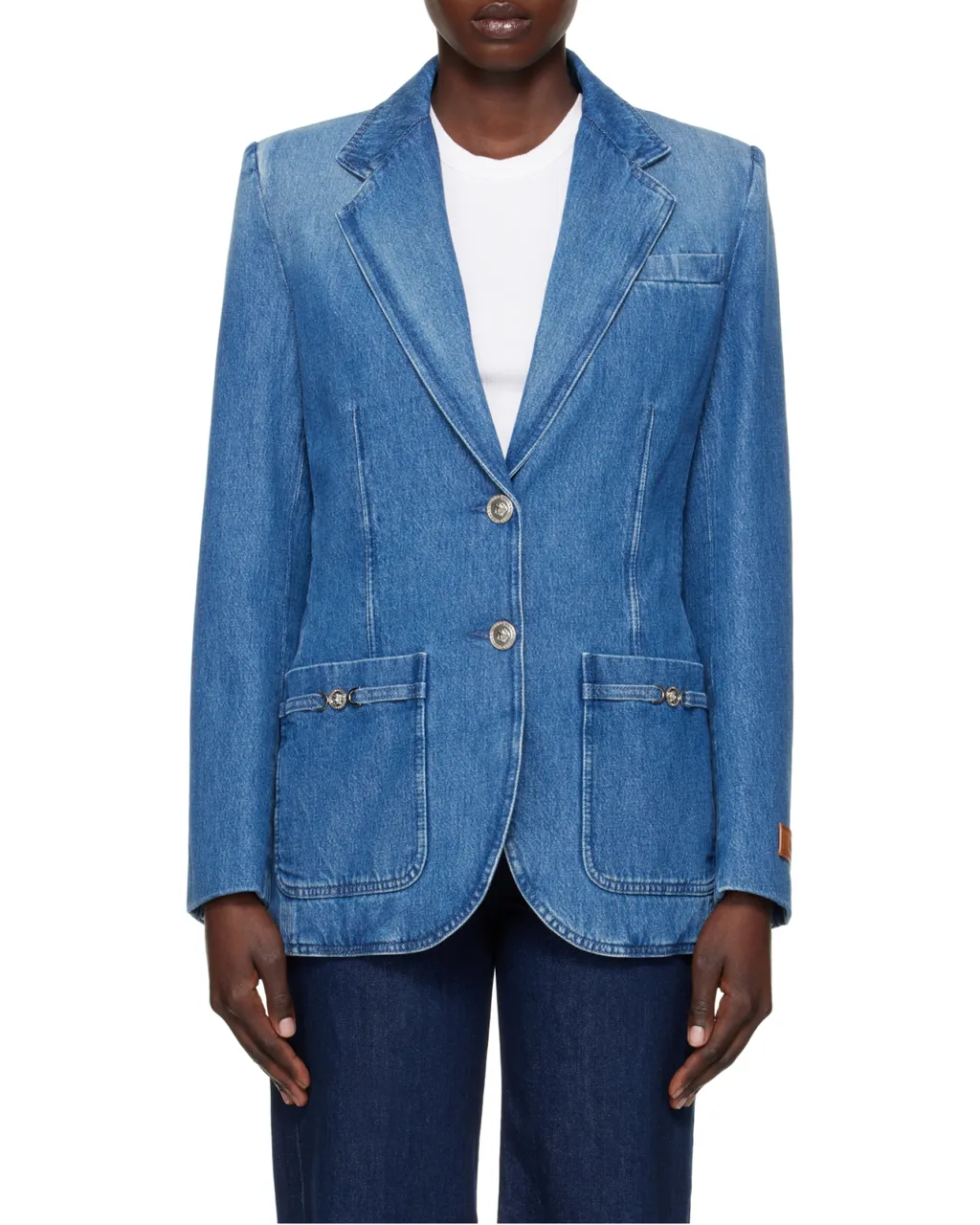 Single-Breasted Tailored Denim Blazer