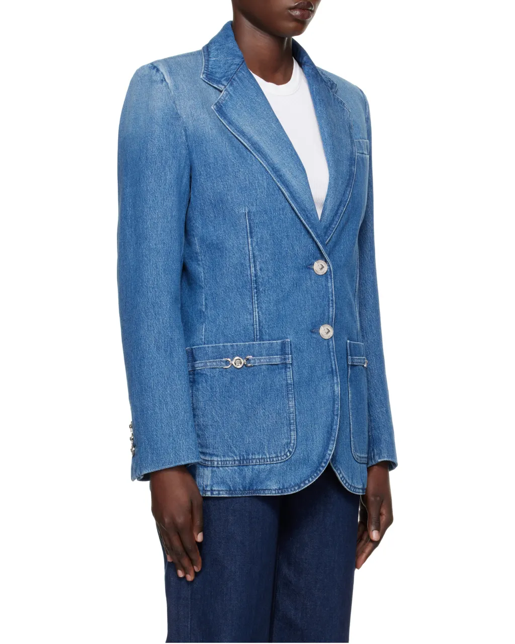 Single-Breasted Tailored Denim Blazer