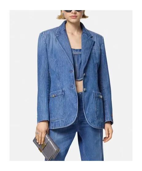 Single-Breasted Tailored Denim Blazer