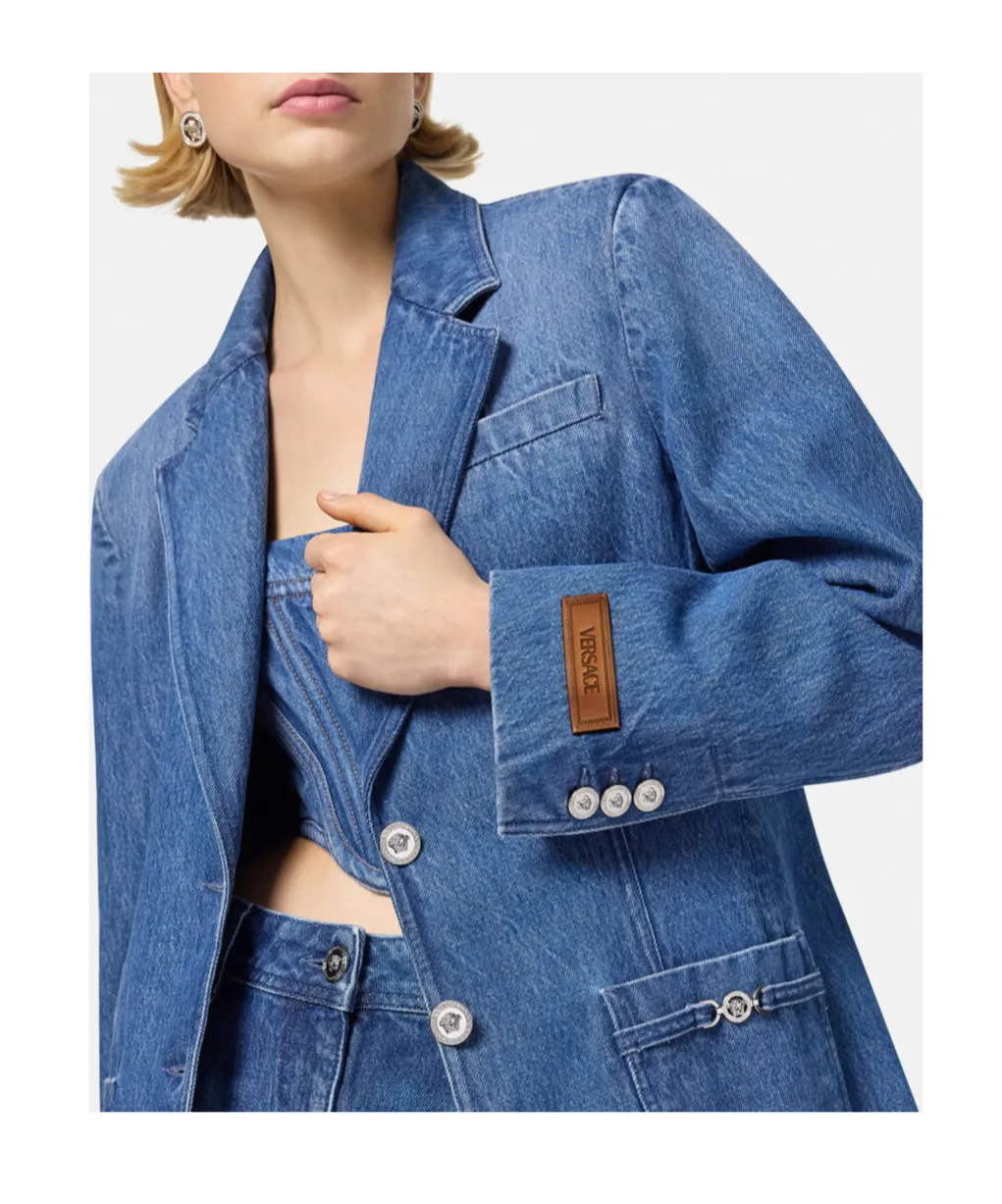 Single-Breasted Tailored Denim Blazer