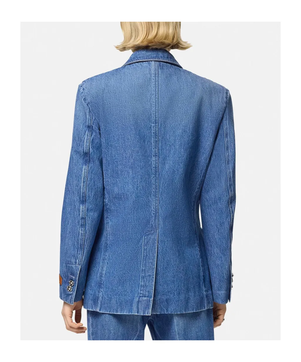 Single-Breasted Tailored Denim Blazer