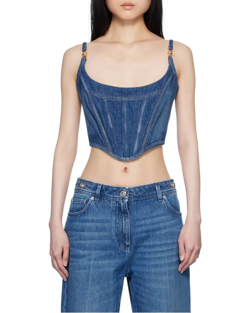 Medusa '95 Cropped Denim Corset Top