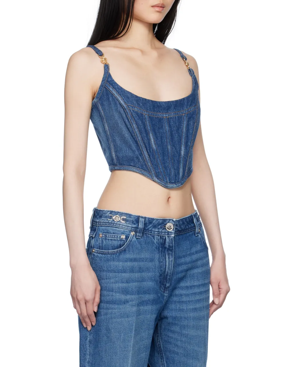 Medusa '95 Cropped Denim Corset Top