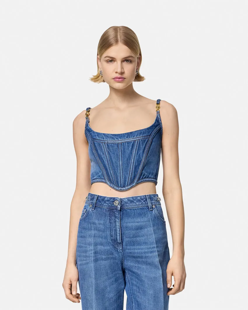 Medusa '95 Cropped Denim Corset Top