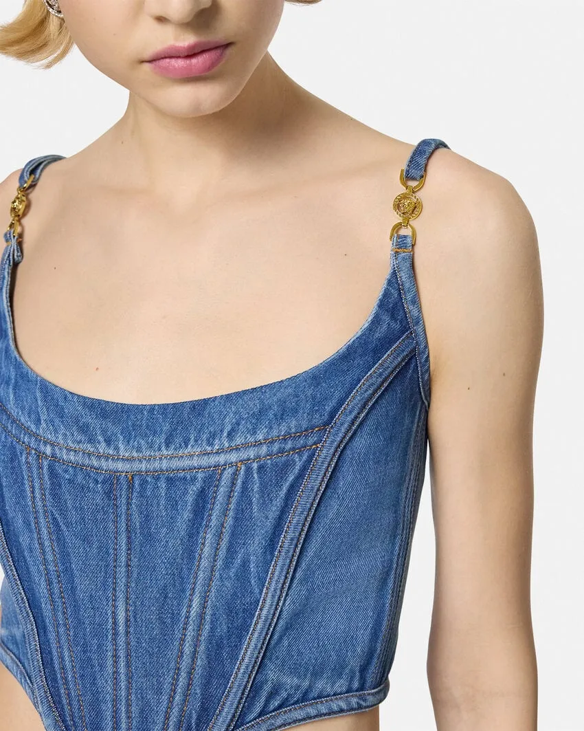 Medusa '95 Cropped Denim Corset Top