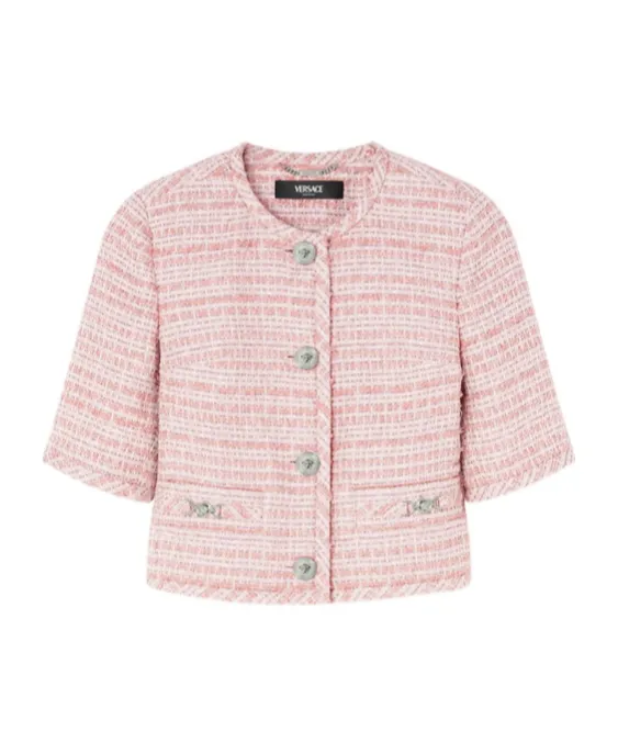 Medusa-Plaque Cropped Tweed Jacket