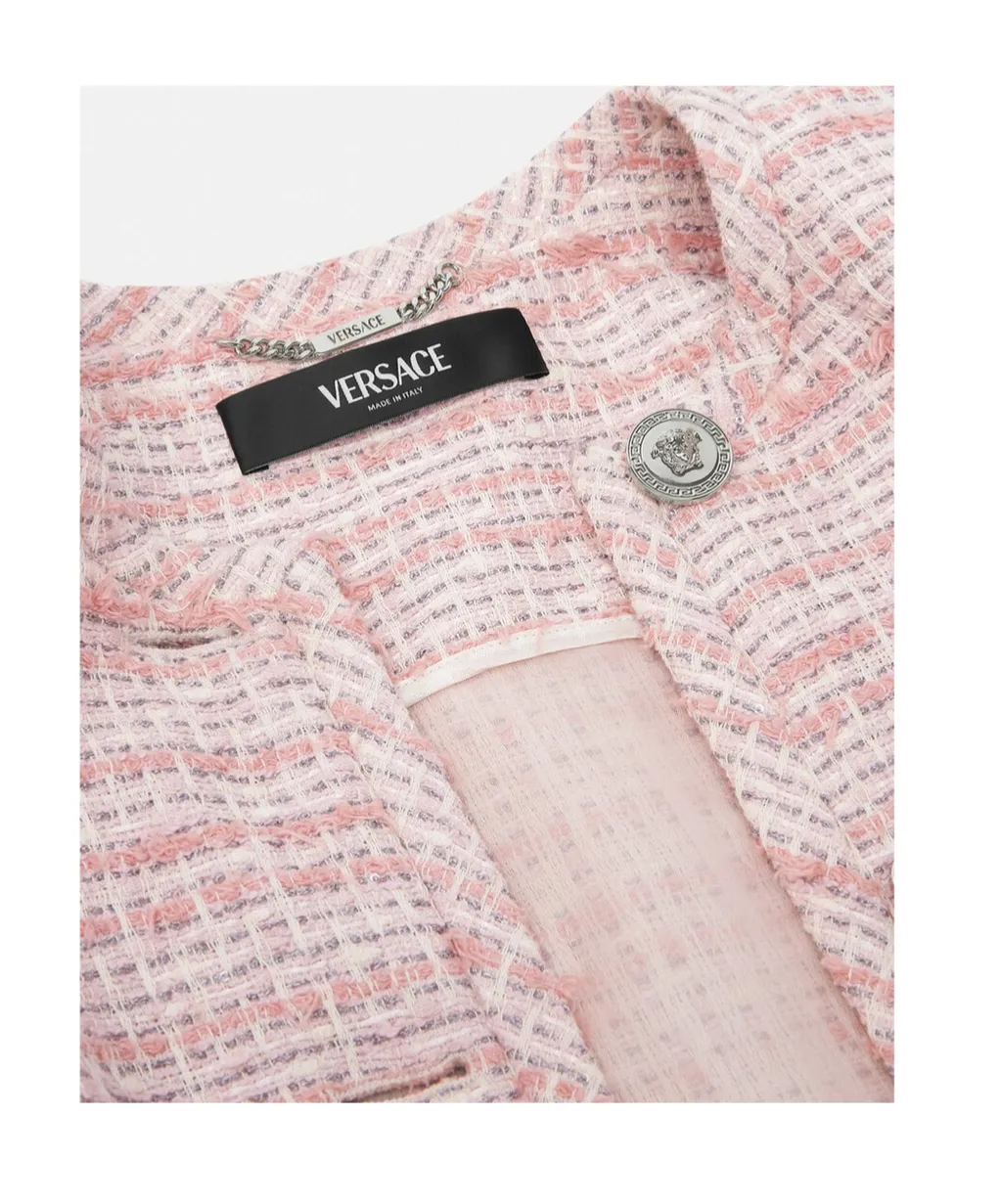 Medusa-Plaque Cropped Tweed Jacket