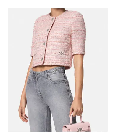 Medusa-Plaque Cropped Tweed Jacket