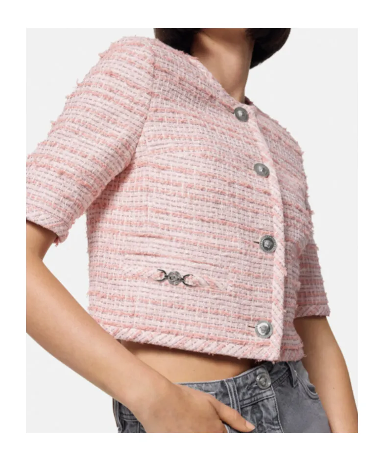 Medusa-Plaque Cropped Tweed Jacket