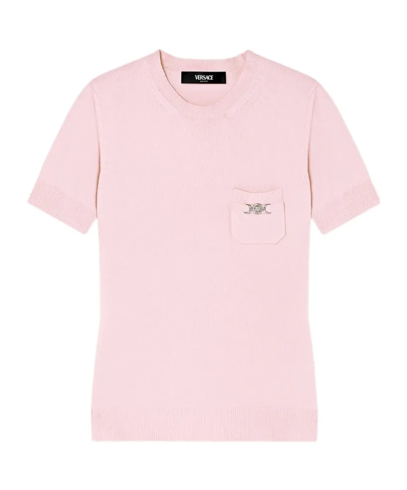 Medusa-Plaque Short-Sleeved Knitted Top