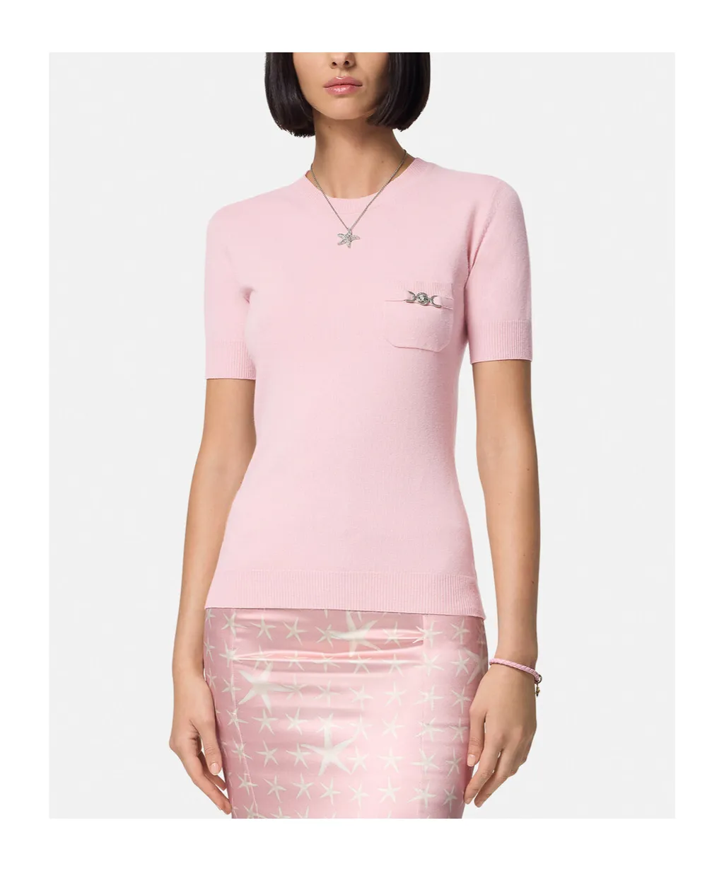Medusa-Plaque Short-Sleeved Knitted Top