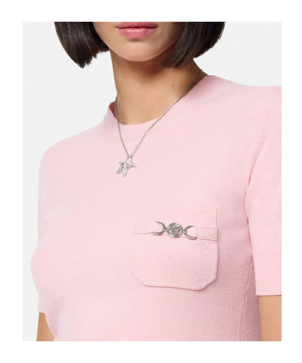 Medusa-Plaque Short-Sleeved Knitted Top