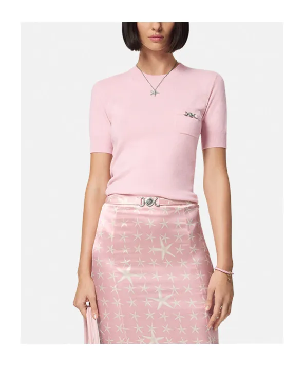 Medusa-Plaque Short-Sleeved Knitted Top