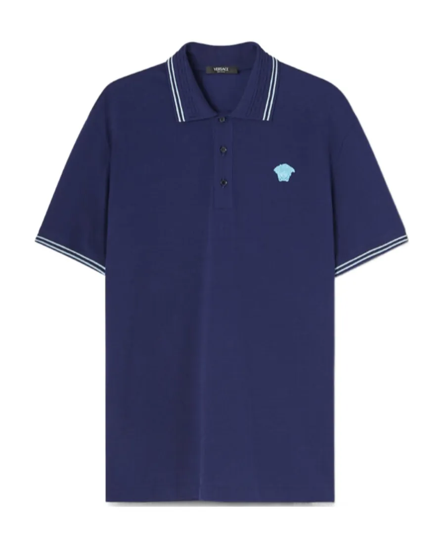 Medusa-Embroidered Short-Sleeved Polo Shirt