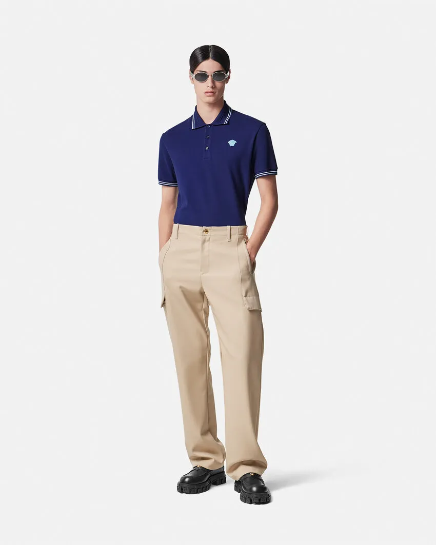 Medusa-Embroidered Short-Sleeved Polo Shirt