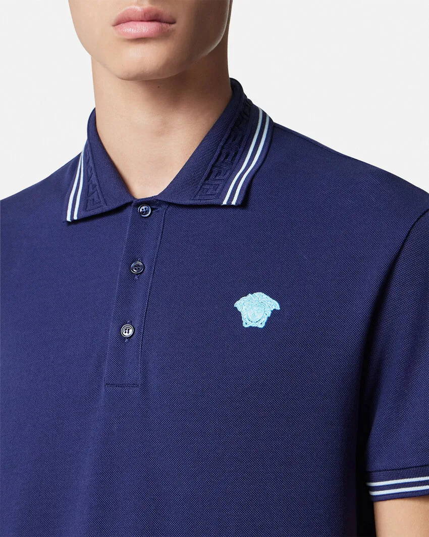 Medusa-Embroidered Short-Sleeved Polo Shirt