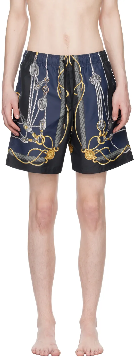Nautical-Printed Drawstring Swim Shorts