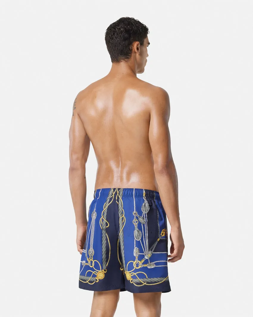 Nautical-Printed Drawstring Swim Shorts