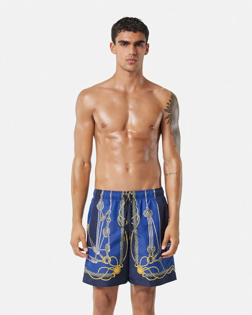 Nautical-Printed Drawstring Swim Shorts