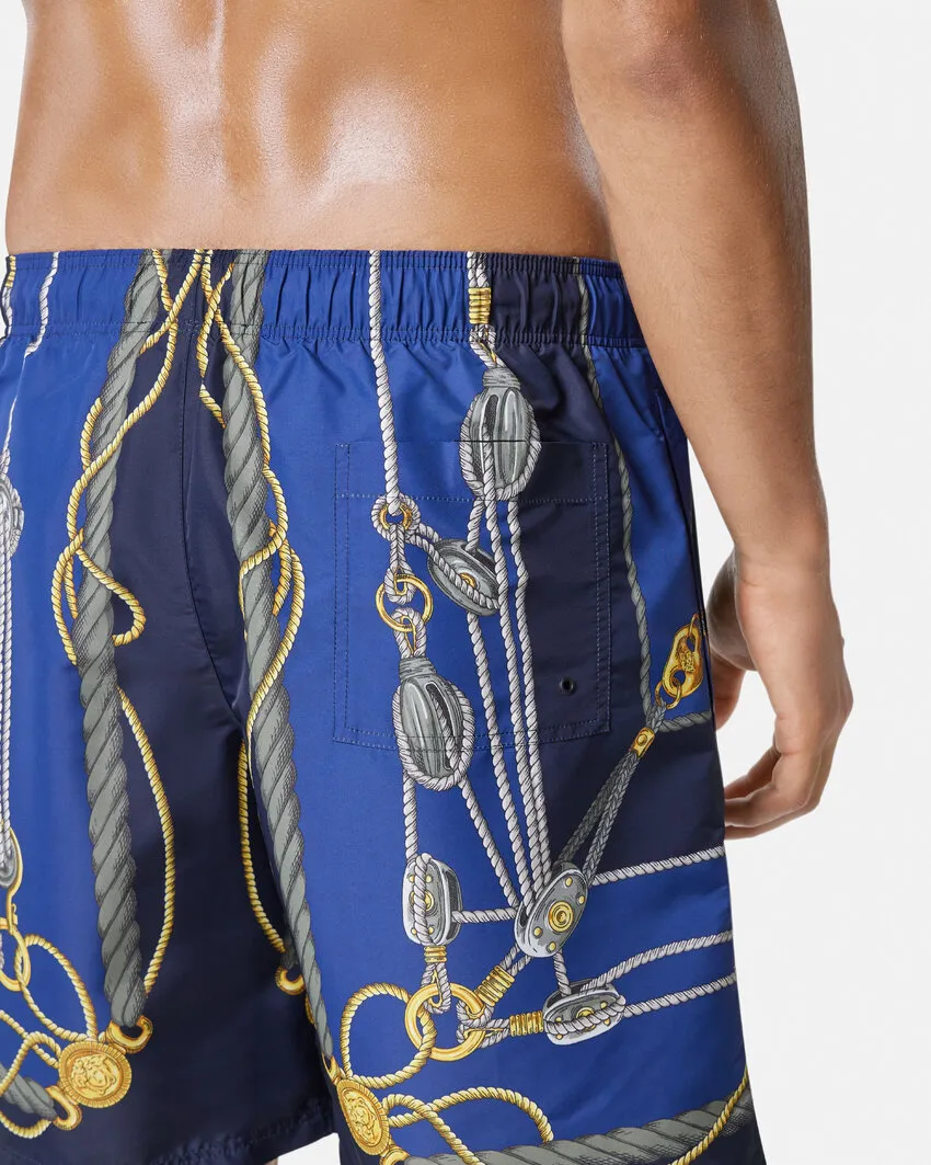Nautical-Printed Drawstring Swim Shorts