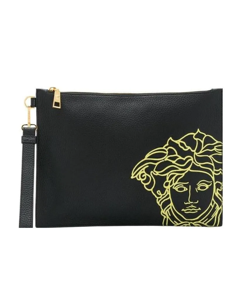 Embroidered Medusa Leather Clutch Bag