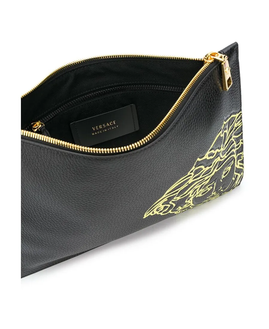 Embroidered Medusa Leather Clutch Bag