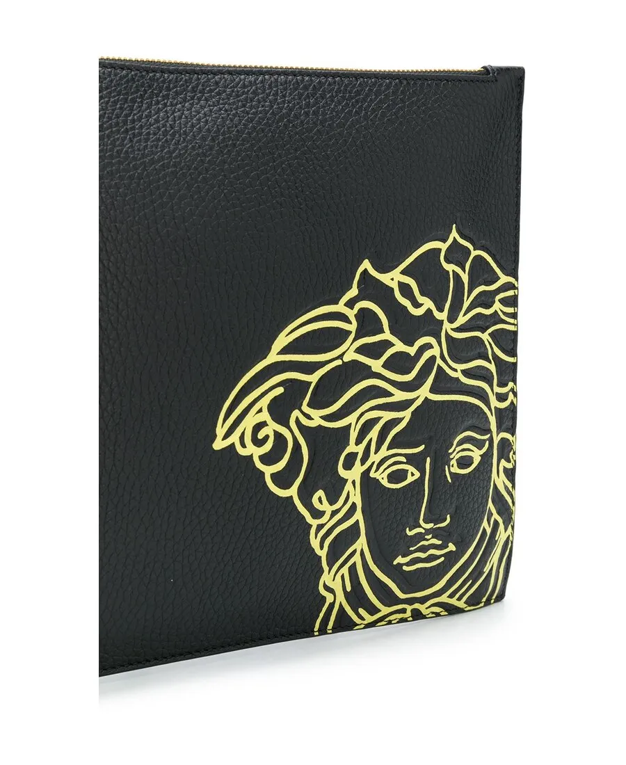 Embroidered Medusa Leather Clutch Bag