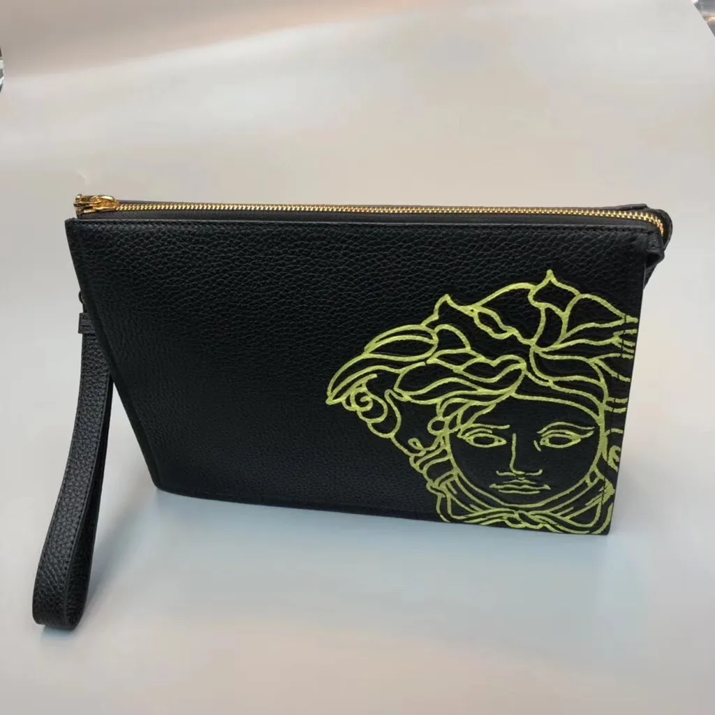 Embroidered Medusa Leather Clutch Bag