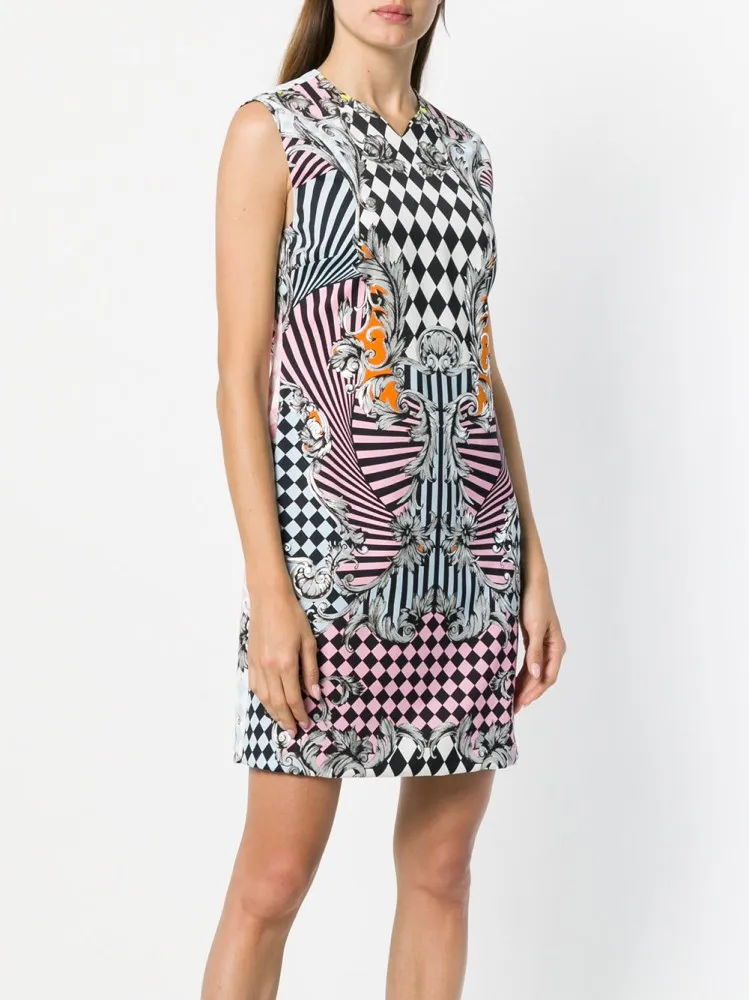 Color Plaid Baroque Printed Dress