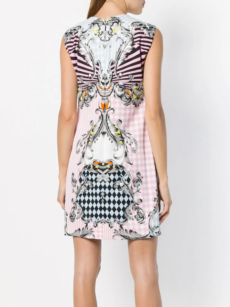 Color Plaid Baroque Printed Dress